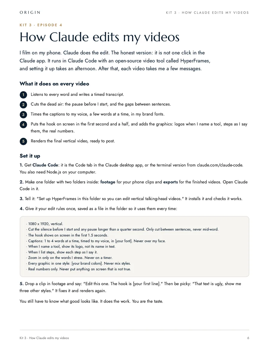 The video editing playbook: what it does on every video, the setup, and the edit rules