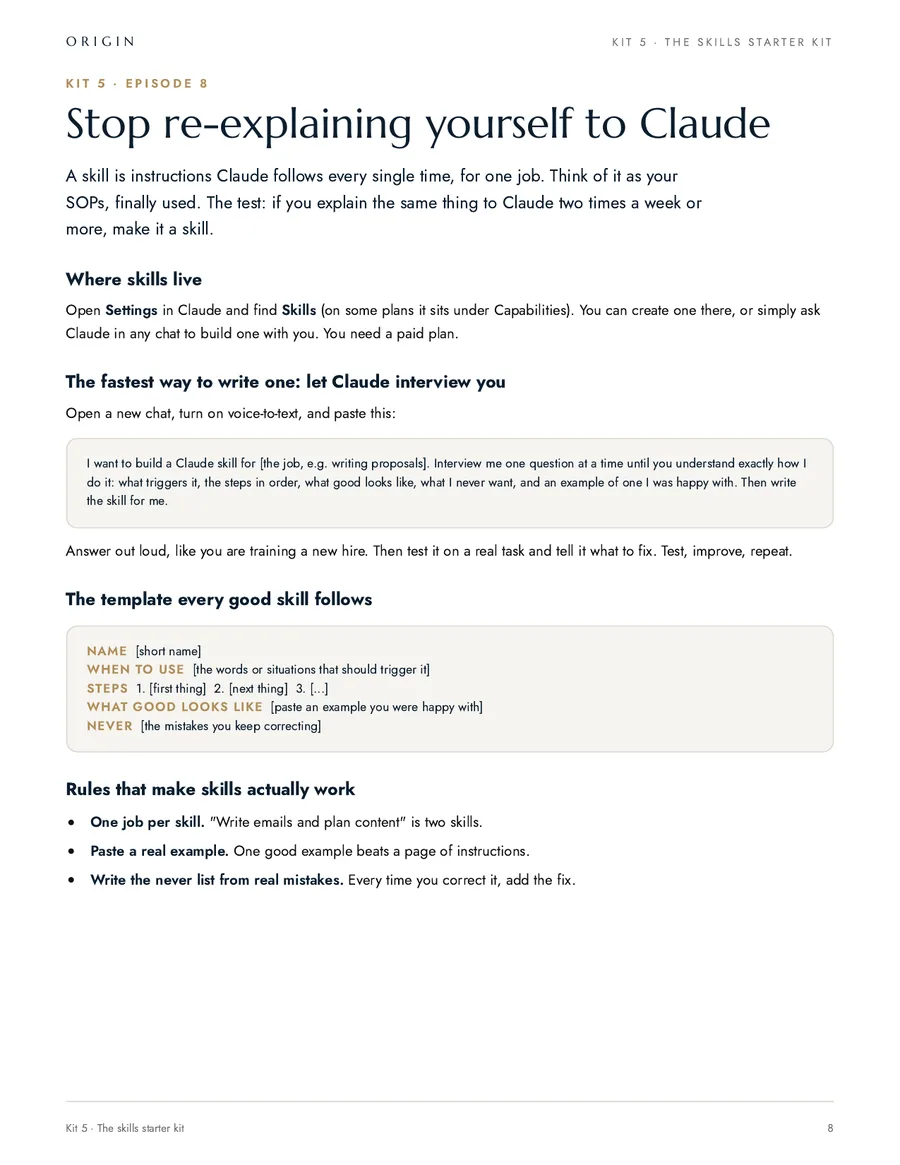The skills starter kit: where skills live, the interview prompt and the template