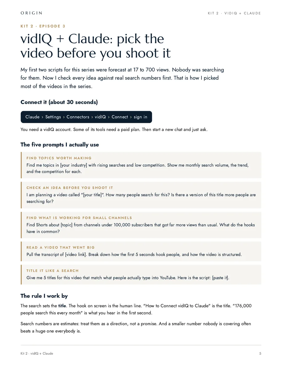vidIQ and Claude: the 30-second setup and the five prompts