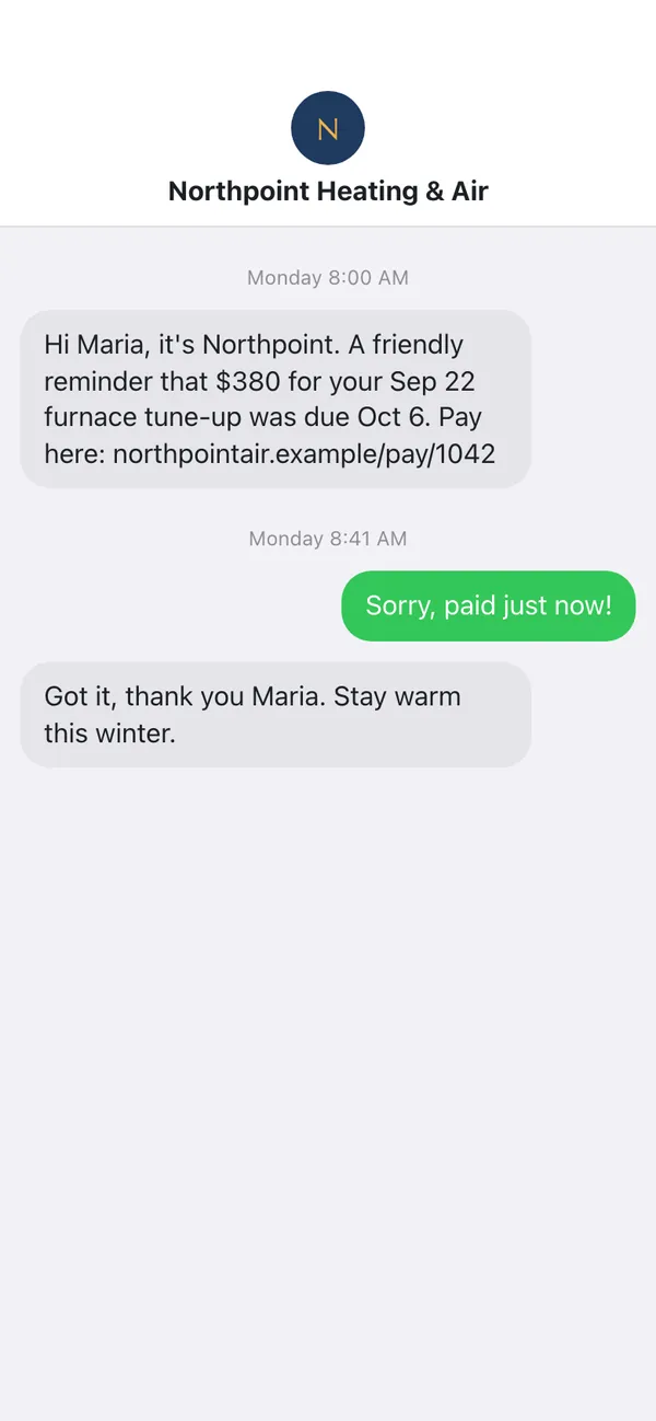 The same reminder as a text.
