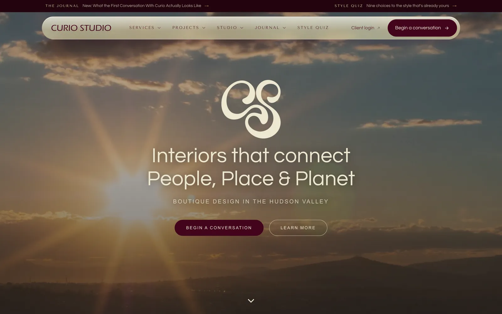 Curio Studio's home page.