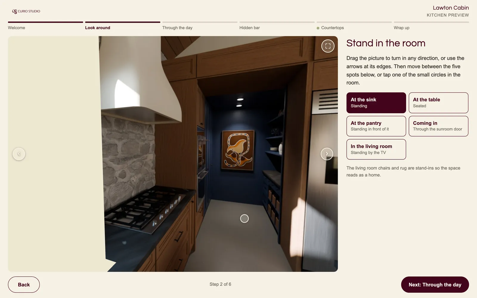 A 3D kitchen: drag to look around the room.