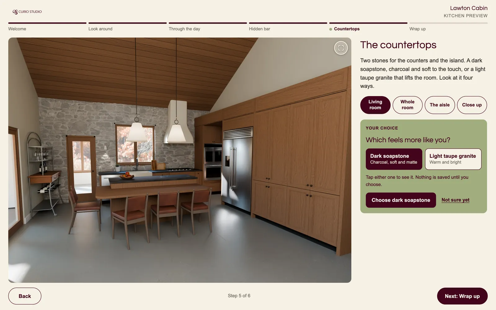 Compare two countertops in the room, then choose.