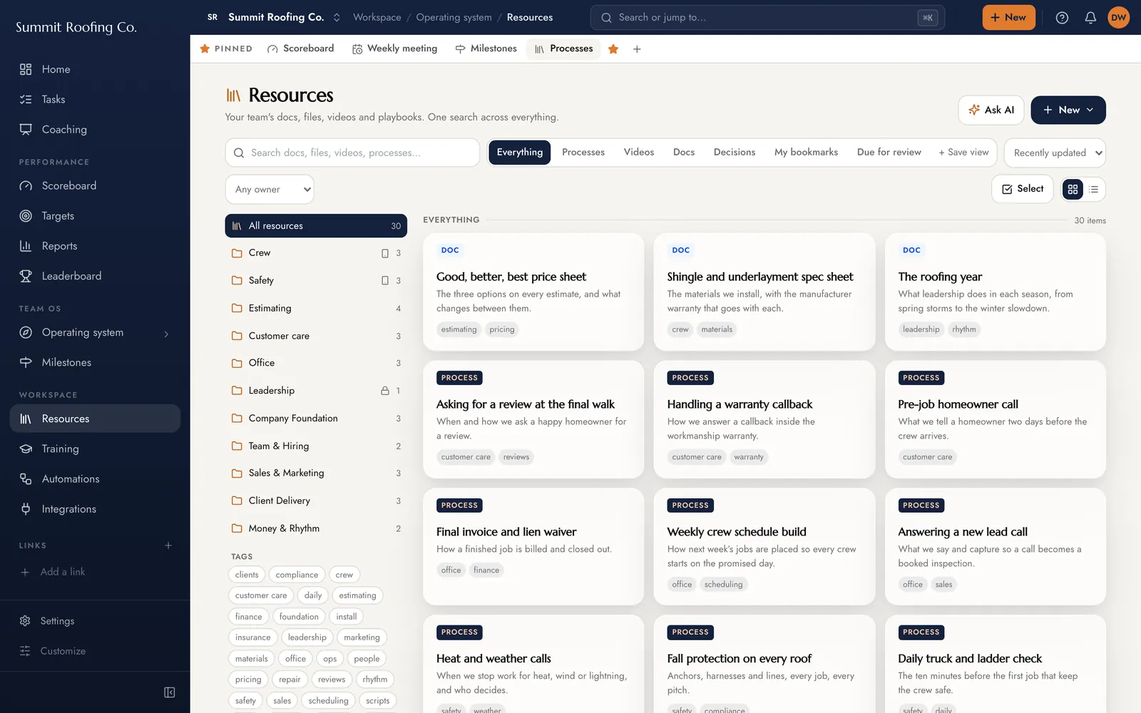 Every process, doc and video in one library.