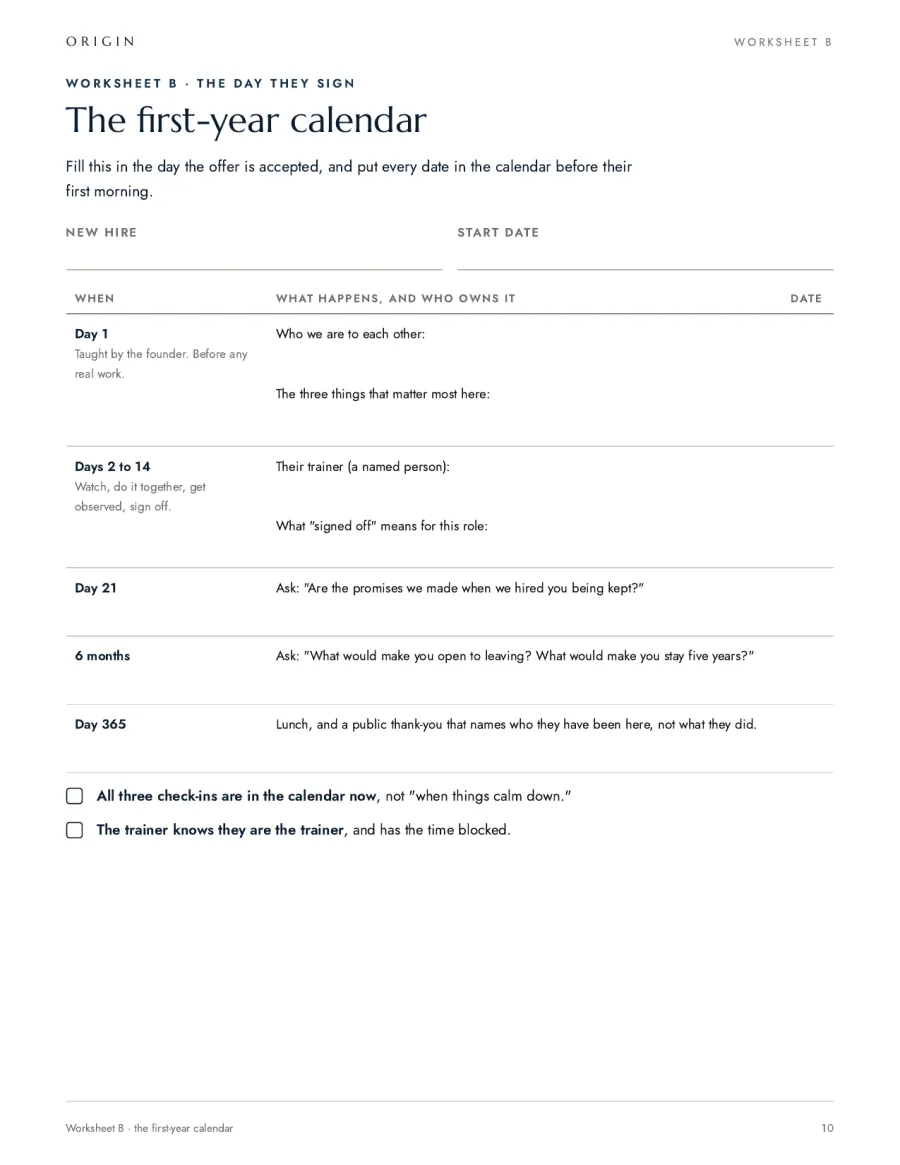 Worksheet B: the first-year calendar, from day 1 to day 365